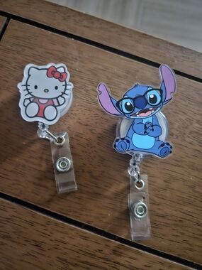 Hello Kitty and Stitch Badge Reel Set